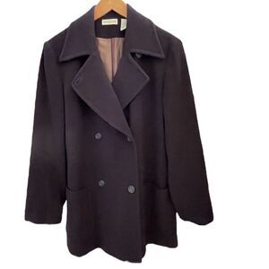 Ann Taylor ~ Navy double Breasted Coat Wool Cashmere ~ size 2 ~iridescent lining